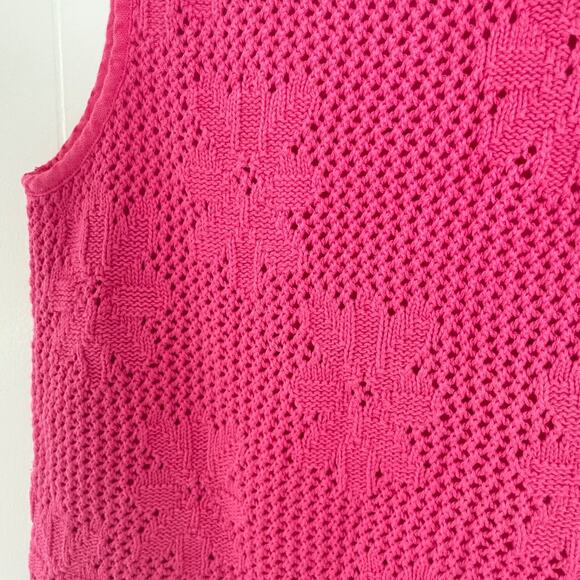 Y2K Hot Pink Crochet Tank Top M Floral Knit Cotton NWT Coquette Fairy USA Made - Picture 5 of 8